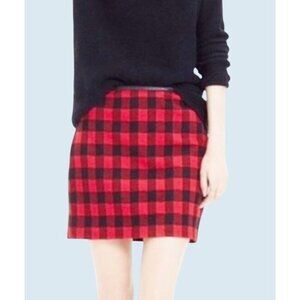 MADEWELL Buffalo Plaid Red Black Wool Blend Skirt Size 2